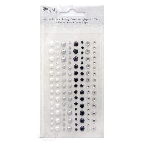 GRKP-003 - Set 120 perlute si strasuri adezive - albe/negre/gri - DP CRAFT