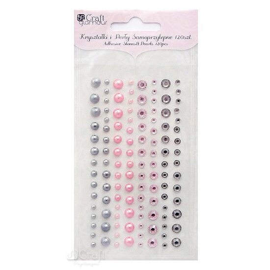 GRKP-006 - Set 120 perlute si strasuri adezive - roz/gri - DP CRAFT