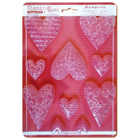 K3PTA425 - Matrita plastic A4 - 21x29cm - Textured hearts - Stamperia