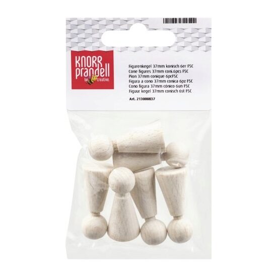 213000837 - Set 6 pioni lemn conici, 37mm - Knorr Prandel