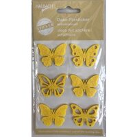11951-037-911- Set 6 fluturi din fetru - autocolanti - 3 x 3,7 x 0,3 cm. - galbeni - CS-R
