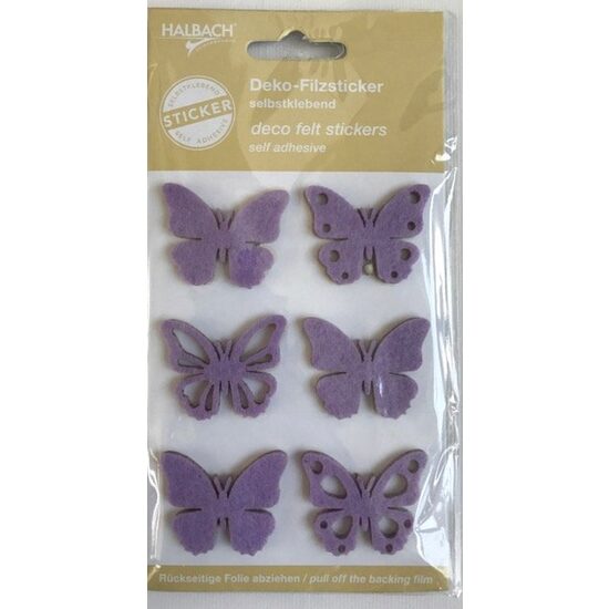 11951-037-423 - Set 6 fluturi din fetru - autocolanti - 3 x 3,7 x 0,3 cm. - lila - CS-R