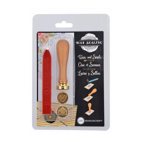 MSH739OCC - Set 2 sigilii cu maner + baton de ceara rosu - inima/plic