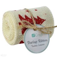 DPTA-008 Rola panglica iuta crem cu braduti rosii - 6 cm x 2 m - DP CRAFT