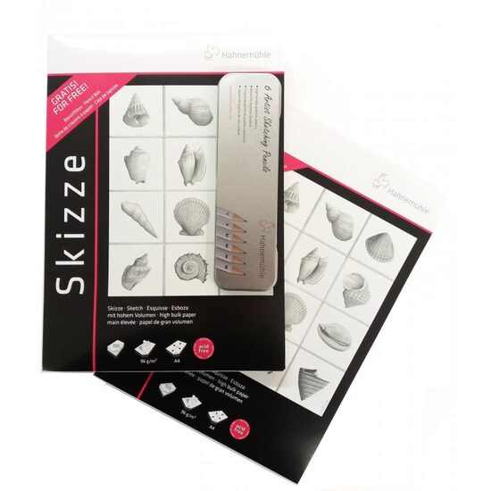 10650047 Set 2 blocuri pentru schite A4, 96gr/mp, 100 coli + 1 trusa creioane grafit - Hahnemuhle