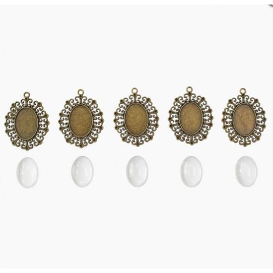 27501 - Set 5 pandantive bronz cu lentila - 18x25mm - PENTART
