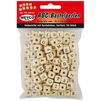 132-90 - Mix margele lemn natur, cub cu litere - 9mm, 110buc - Meyco