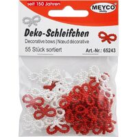 65243 - Set 55 fundite decorative plastic, alb rosu metalizat, 19x10mm - Meyco