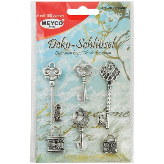 61540 - Set 6 chei + lacate decorative metal, 17x25mm/20x68mm - Meyco