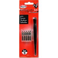 14002 - Set caligrafie - 5 penite si 1 toc - Meyco