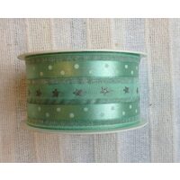 Panglica verde cu stelute argintii - 40mm x 10m - DIEND