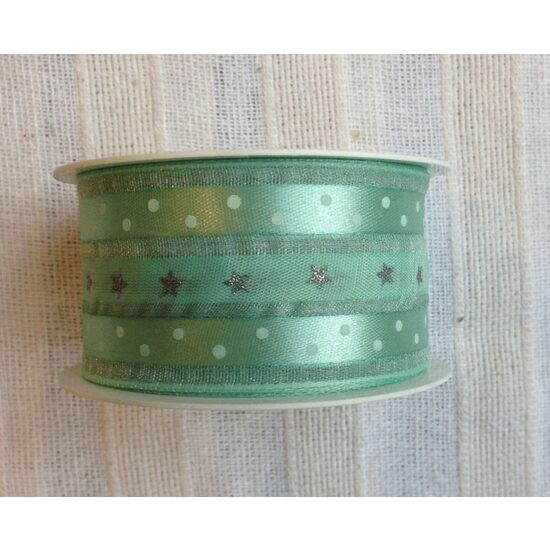 Panglica verde cu stelute argintii - 40mm x 10m - DIEND