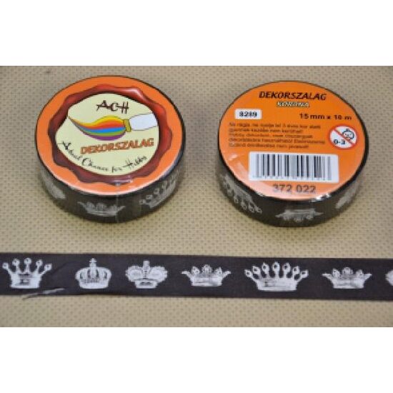 372822 - Panglica hartie adeziva cu imprimeuri - tip scotch 15mm x 10m - coroane - ANT-CH
