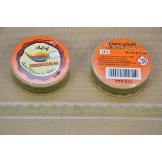 372821 - Panglica hartie adeziva cu imprimeuri - tip scotch 15mm x 10m - dantela aurie - ANT-CH