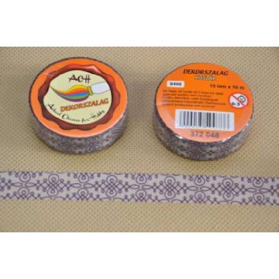 372848 - Panglica hartie adeziva cu imprimeuri - tip scotch 15mm x 10m - alb violet - ANT-CH