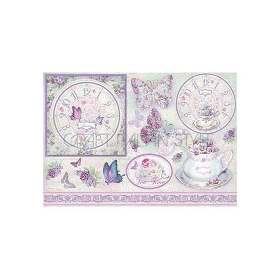 DFS311 - Hartie de orez Stamperia 48x33 cm - clock with butterfly