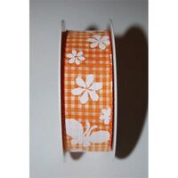 X125025400010- DD - Panglica orange cu fluturi si flori - 25mm x 10m
