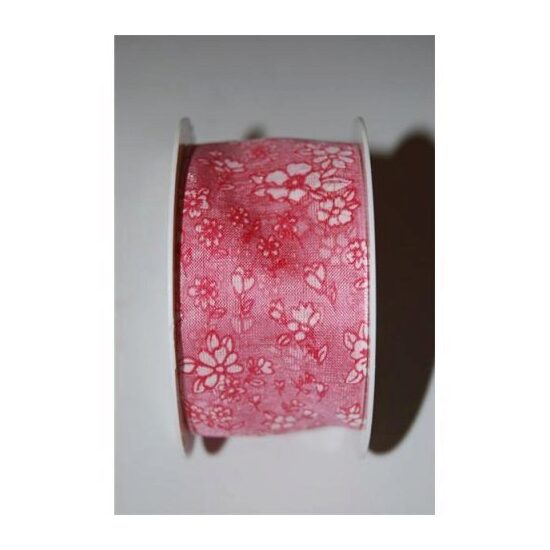 X244040210010- DD - Panglica roz cu floricele - 40mm x 10m