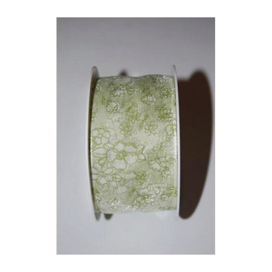 X2440405230010- DD - Panglica verde cu floricele - 40mm x 10m