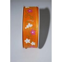 X104025400010 - DD - Panglica orange cu flori - 25mm x 10m