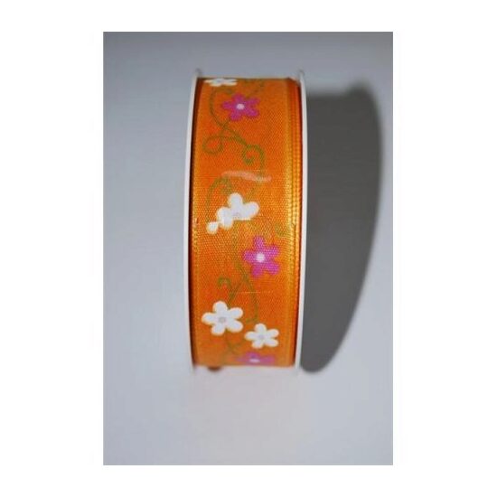 X104025400010 - DD - Panglica orange cu flori - 25mm x 10m