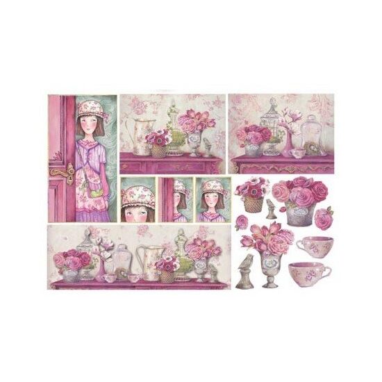 DFS123 - Hartie de orez Stamperia 48x33 cm - pinky house