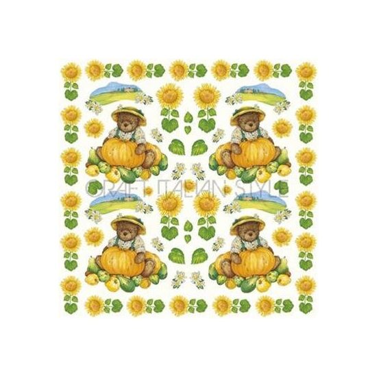 DFT004 Servetel de orez, 50x50cm, Stamperia - bear and pupkin