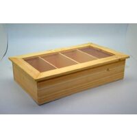355100 - Cutie lemn pt ceai, 4 compartimente, capac sticla - TEA - ANT-CH