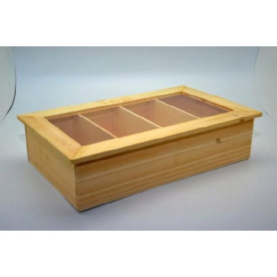 355100 - Cutie lemn pt ceai, 4 compartimente, capac sticla - TEA - ANT-CH