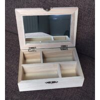 355055 - Cutie lemn dreptunghiulara cu oglinda in interior, 14x10x3.8cm - ANT-CH