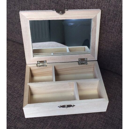 355055 - Cutie lemn dreptunghiulara cu oglinda in interior, 14x10x3.8cm - ANT-CH