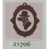 21706 - Set medalion lemn 5.5cm - cap caine cu palarie - PENT.