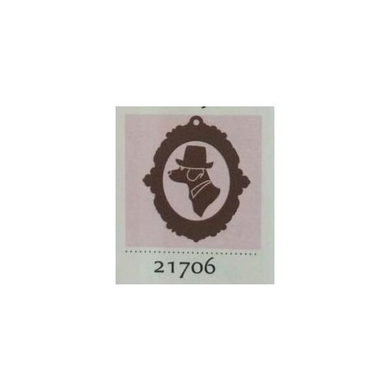 21706 - Set medalion lemn 5.5cm - cap caine cu palarie - PENT.