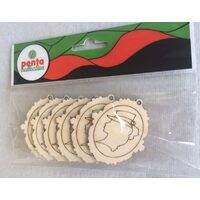 23336 - Set 6 figurine lemn - medalion cap dama 6cm - PENT.