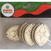 23331 - Set 6 figurine lemn - medalion cap caine 6cm - PENT.
