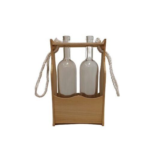 6349 - Suport cutie cu maner din lemn, pt 2 sticle de vin - 20.5x12.5x32.5 - PENT.