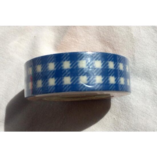 372875 - Deco tape - washi tape - scotch hartie imprimat carouri alb albastre - 15mm x 10m ANT-CH