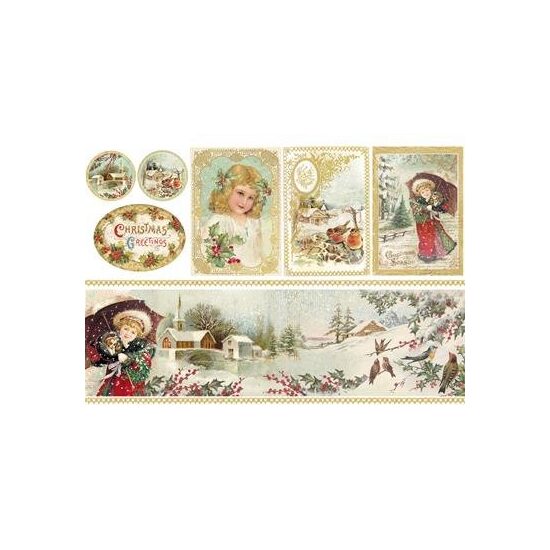 DFS338 - Hartie de orez Stamperia 48x33 cm - Christmas Greetings little girl