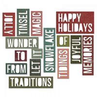 10 - 660976 Set 16 cuttere Thinlits TAIE SI EMBOSEAZA - Holiday Words 2 Block - Sizzix
