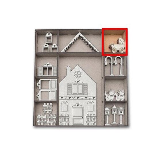 KLSBX22 - Set 6 figurine lemn - carucior bebe - 3.9x4 cm - Stamperia
