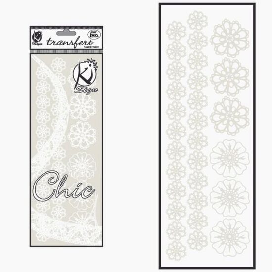 KSFD-12B - Abtibild transferabil pt. textile - flori albe - 10x30cm - KI-SIGN