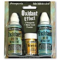 KE42M - Set pudra metalica 20gr si oxidant verde si albastru 60ml - Stamperia
