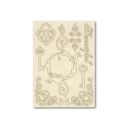 KLSP012 - Figurine lemn - coala A5 -lacat, cheie, decoratiuni - Stamperia.
