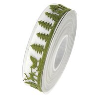 Panglica decorativa 25 mm x 4 m - verde cu braduti si sanie - DIEND
