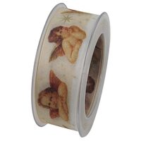 Panglica decorativa 40 mm x 8 m - crem cu ingeri - DIEND