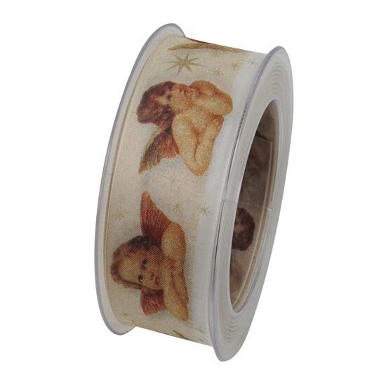 Panglica decorativa 40 mm x 8 m - crem cu ingeri - DIEND