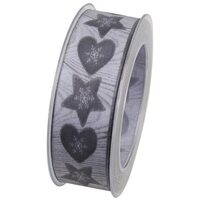 Panglica decorativa 40 mm x 8 m - inimi si stelute gri - DIEND
