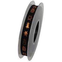 Panglica decorativa 15 mm x 10 m -neagra cu figurine cupru - DIEND