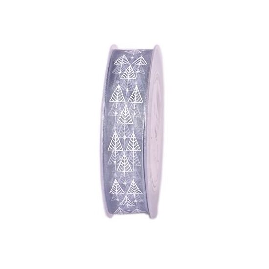 Panglica decorativa 25 mm x 20 m - gri cu brazi albi - DIEND