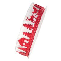 Panglica decorativa 25 mm x 4 m - rosie cu braduti si sanie- DIEND